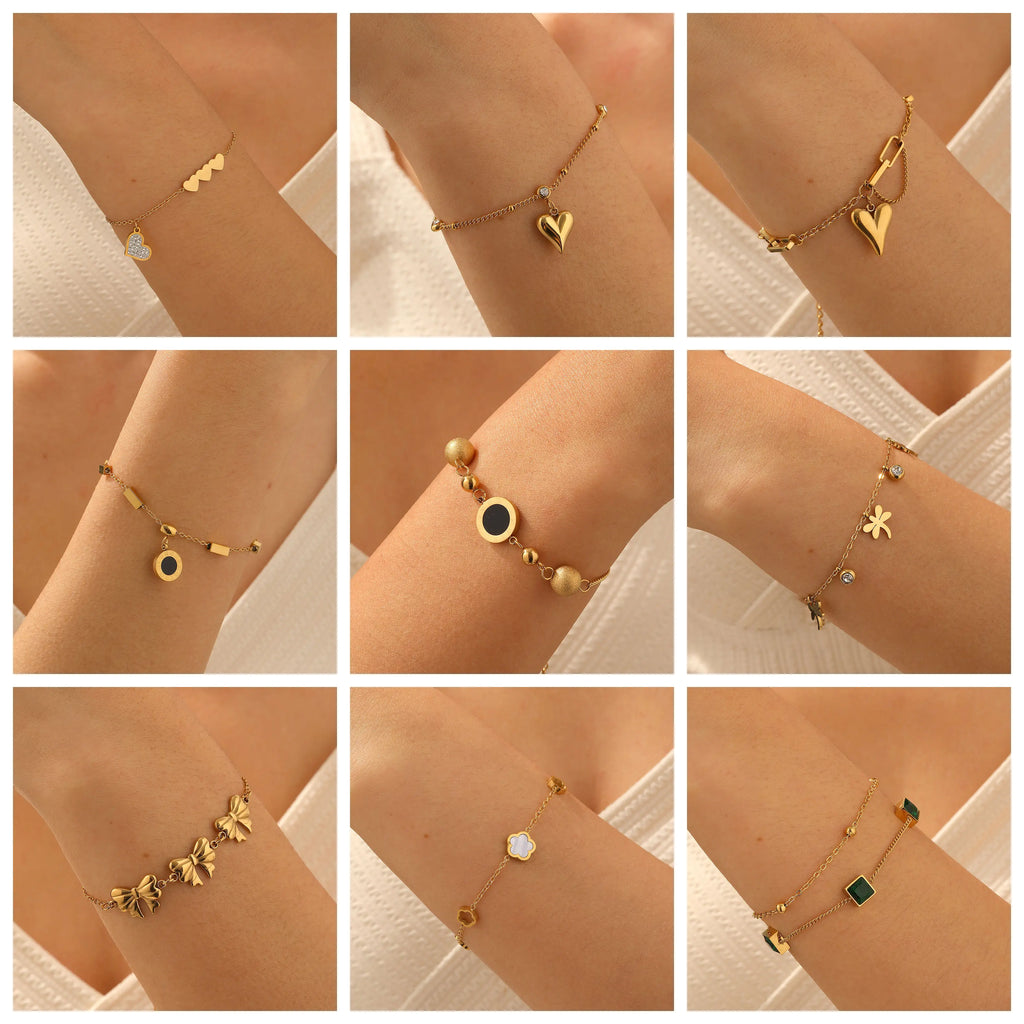 DIEYURO 316L Stainless Steel Golden Heart Geometric Zircon Minimalist Series Bracelet Women's New Waterproof Wrist Chain Jewelry