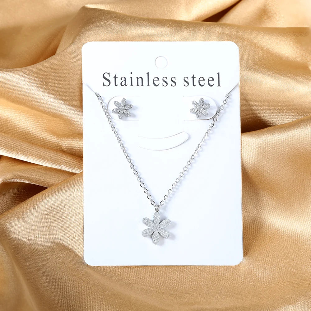 New Love Heart Pendant Necklaces For Women Stainless Steel No Fade 2 Pieces Jewelry Wedding Party Gifts Free Shipping Gold Color