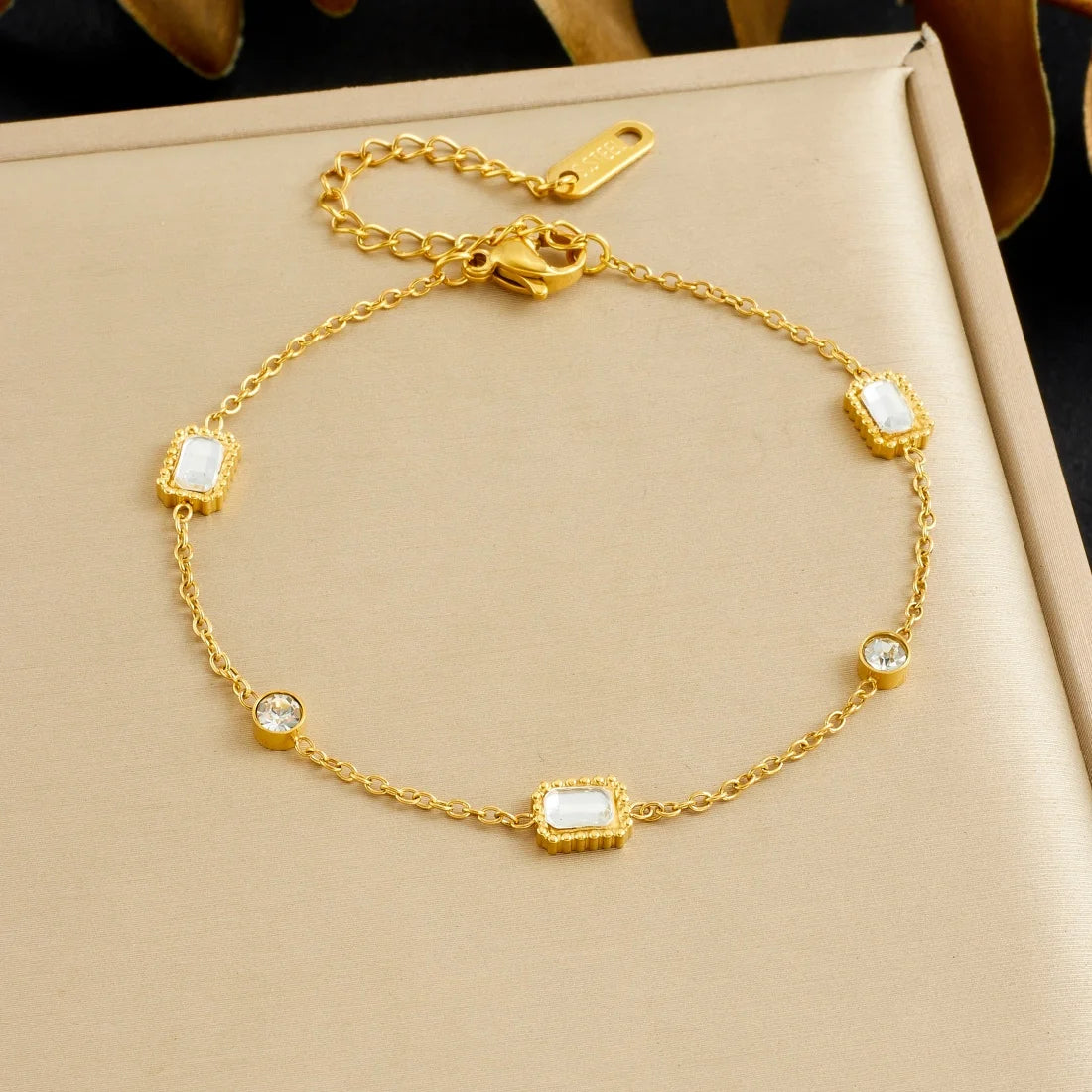 DIEYURO 316L Stainless Steel Golden Heart Geometric Zircon Minimalist Series Bracelet Women's New Waterproof Wrist Chain Jewelry