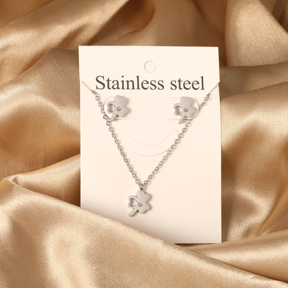 New Love Heart Pendant Necklaces For Women Stainless Steel No Fade 2 Pieces Jewelry Wedding Party Gifts Free Shipping Gold Color