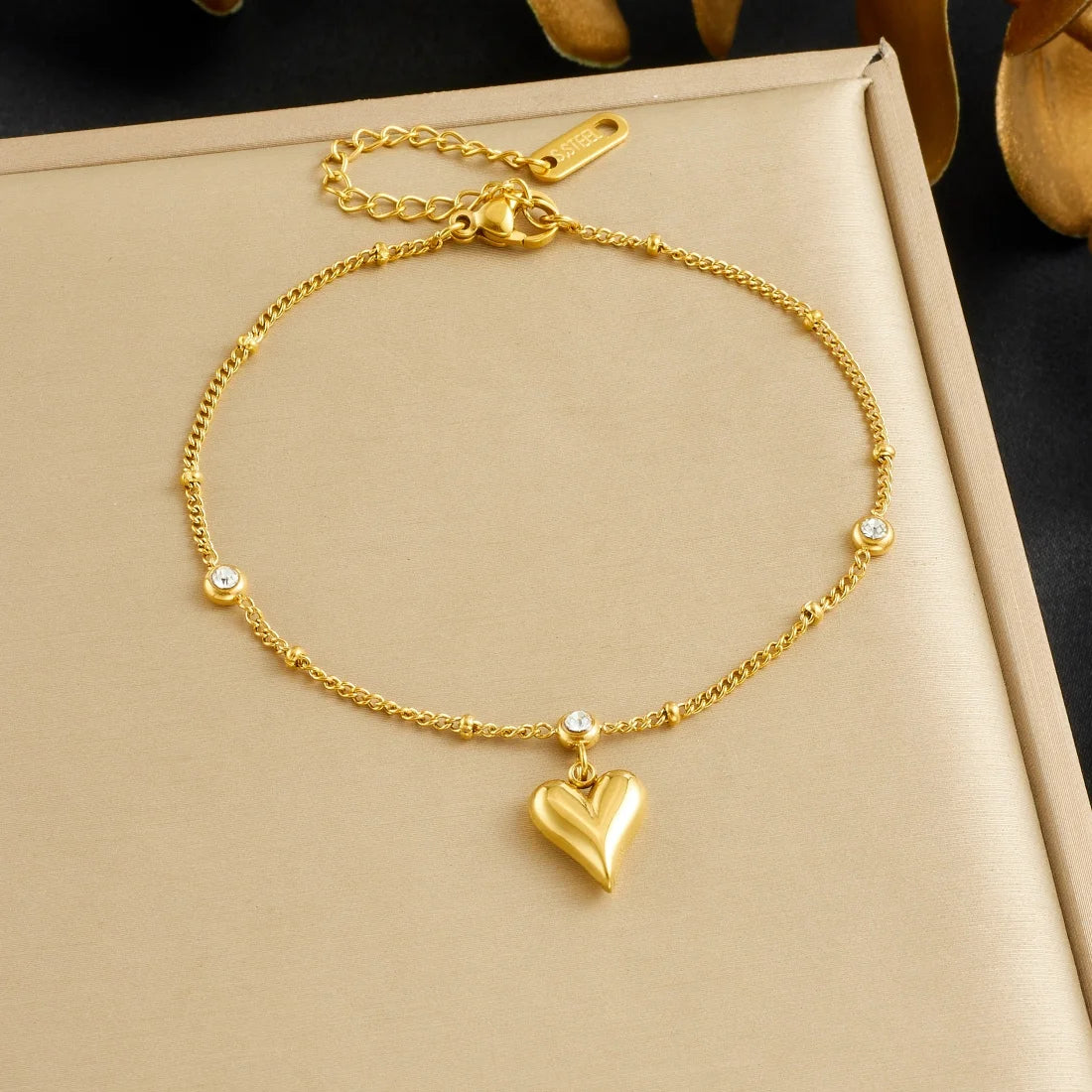 DIEYURO 316L Stainless Steel Golden Heart Geometric Zircon Minimalist Series Bracelet Women's New Waterproof Wrist Chain Jewelry