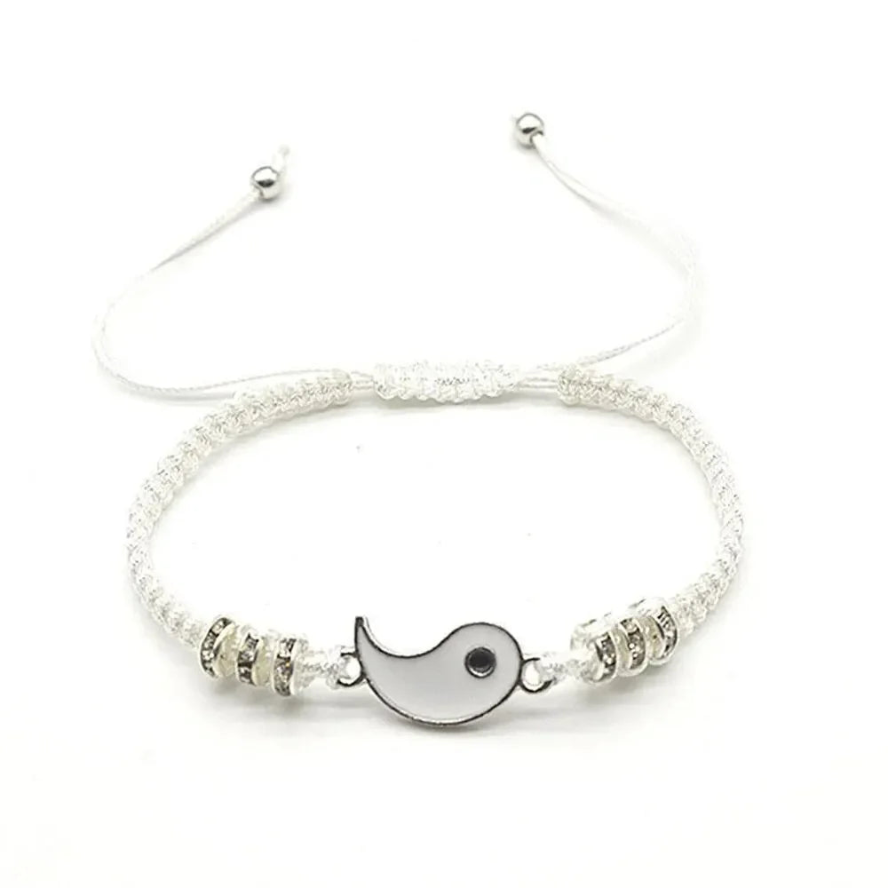 1W-2 PC Jewelry Set Couple Black White Tai Chi Bracelet Rope Adjustable Chain Set Simple Style Daily Wear Jewelry