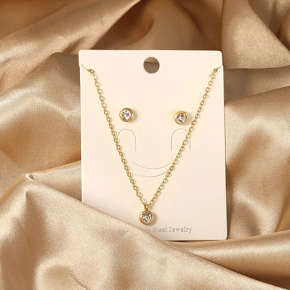 New Love Heart Pendant Necklaces For Women Stainless Steel No Fade 2 Pieces Jewelry Wedding Party Gifts Free Shipping Gold Color