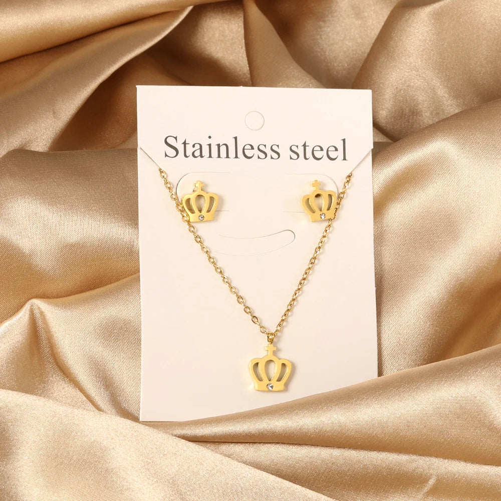 New Love Heart Pendant Necklaces For Women Stainless Steel No Fade 2 Pieces Jewelry Wedding Party Gifts Free Shipping Gold Color