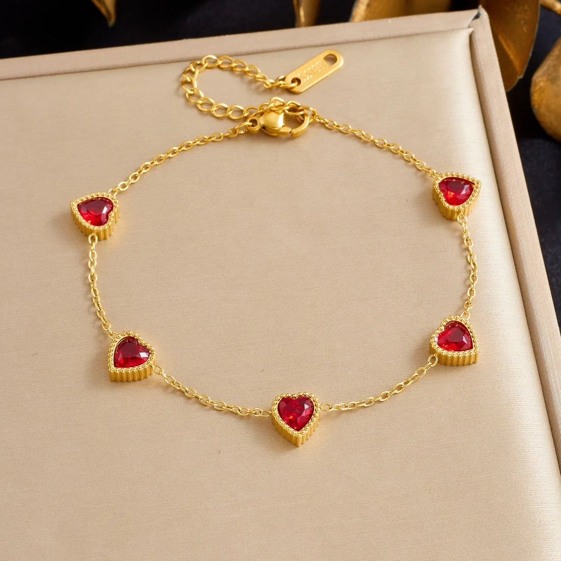 DIEYURO 316L Stainless Steel Golden Heart Geometric Zircon Minimalist Series Bracelet Women's New Waterproof Wrist Chain Jewelry