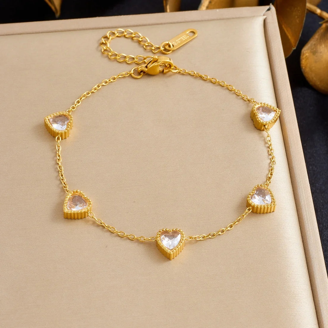 DIEYURO 316L Stainless Steel Golden Heart Geometric Zircon Minimalist Series Bracelet Women's New Waterproof Wrist Chain Jewelry