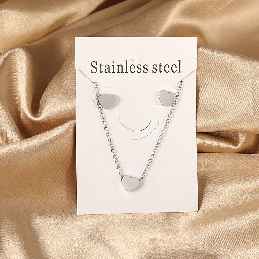 New Love Heart Pendant Necklaces For Women Stainless Steel No Fade 2 Pieces Jewelry Wedding Party Gifts Free Shipping Gold Color