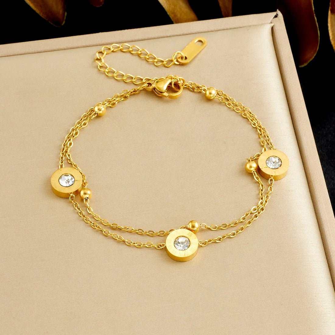DIEYURO 316L Stainless Steel Golden Heart Geometric Zircon Minimalist Series Bracelet Women's New Waterproof Wrist Chain Jewelry