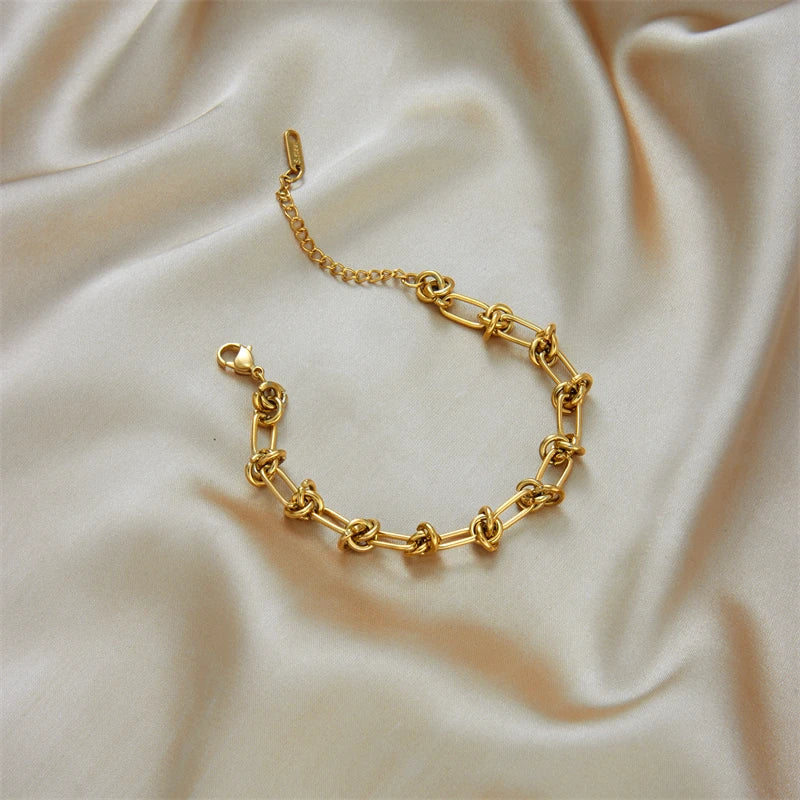 DIEYURO 316L Stainless Steel Gold Silver Color Twist Knot Necklace Bracelets For Womens Girl New Fashion Non-fading Jewelry Set