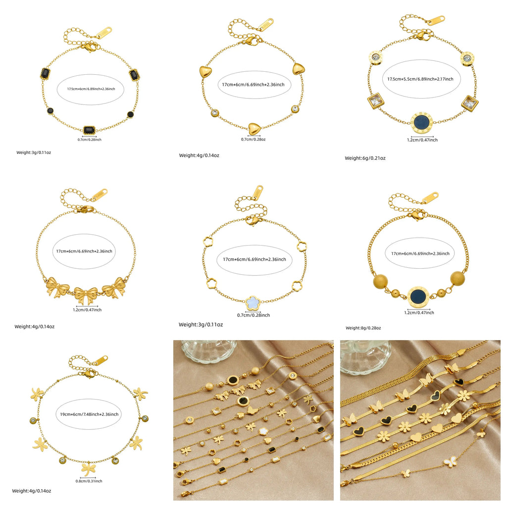 DIEYURO 316L Stainless Steel Golden Heart Geometric Zircon Minimalist Series Bracelet Women's New Waterproof Wrist Chain Jewelry