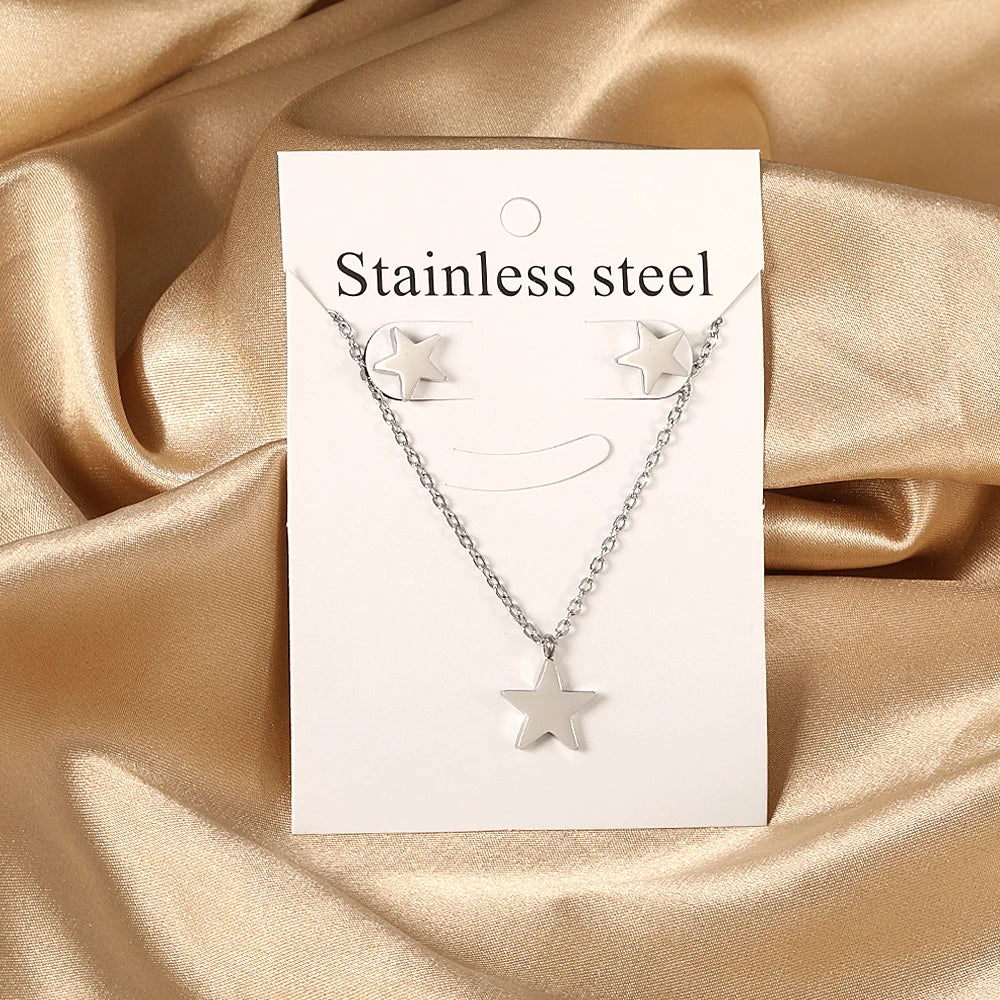 New Love Heart Pendant Necklaces For Women Stainless Steel No Fade 2 Pieces Jewelry Wedding Party Gifts Free Shipping Gold Color