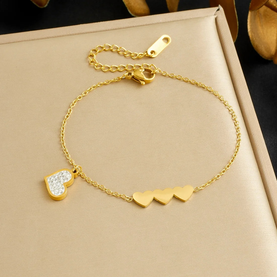 DIEYURO 316L Stainless Steel Golden Heart Geometric Zircon Minimalist Series Bracelet Women's New Waterproof Wrist Chain Jewelry