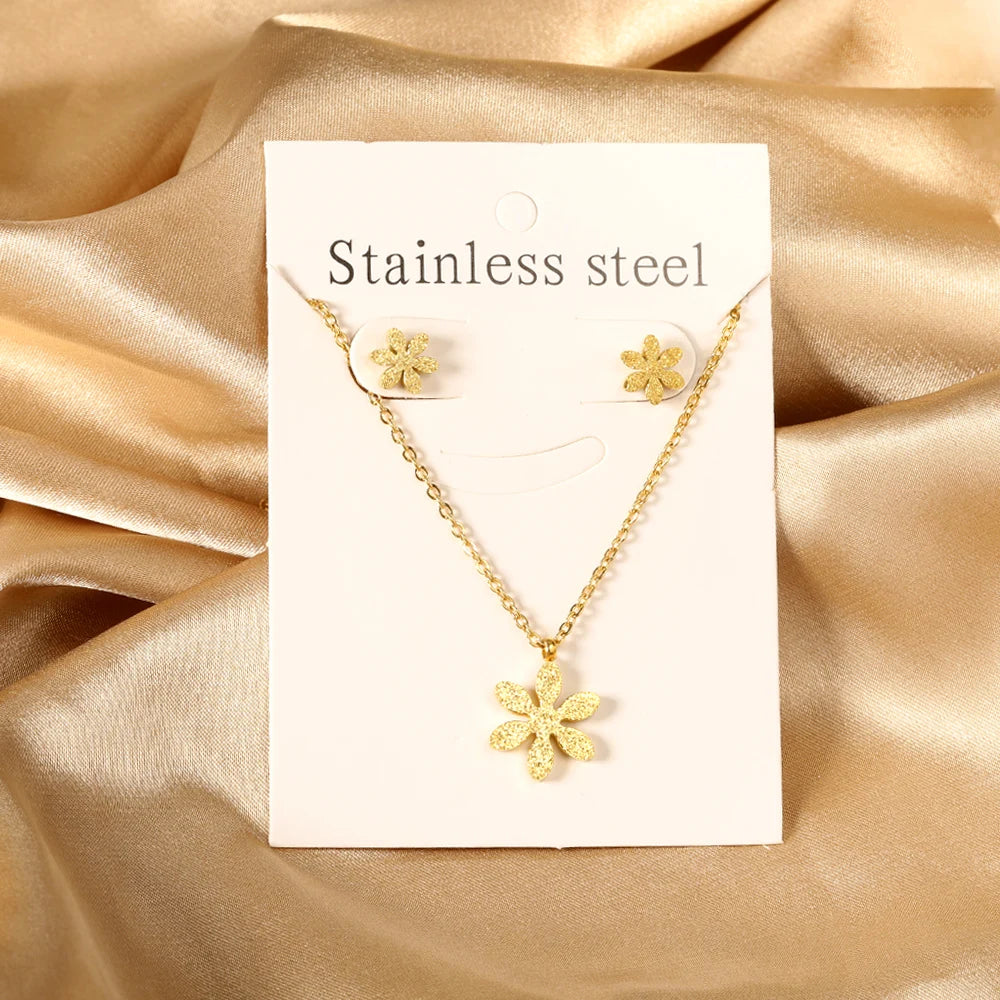 New Love Heart Pendant Necklaces For Women Stainless Steel No Fade 2 Pieces Jewelry Wedding Party Gifts Free Shipping Gold Color