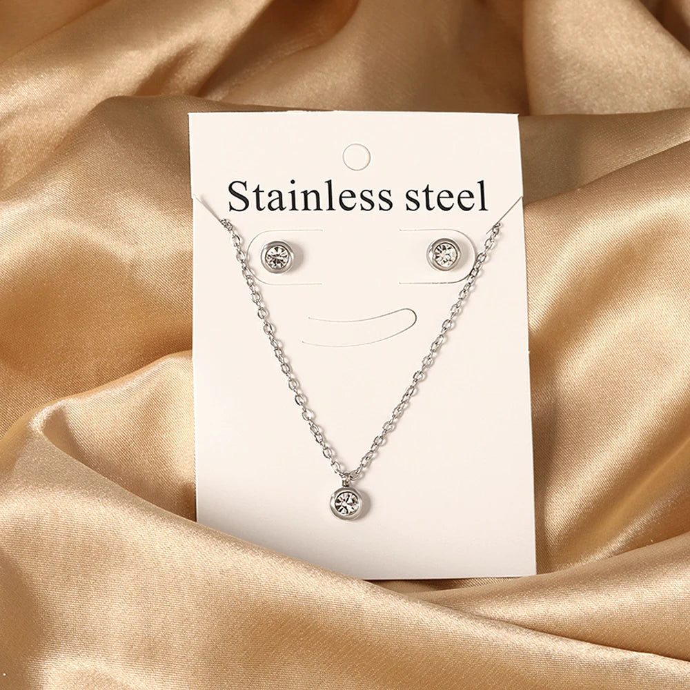 New Love Heart Pendant Necklaces For Women Stainless Steel No Fade 2 Pieces Jewelry Wedding Party Gifts Free Shipping Gold Color