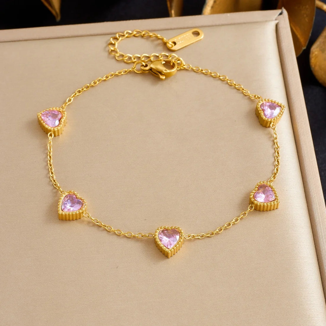 DIEYURO 316L Stainless Steel Golden Heart Geometric Zircon Minimalist Series Bracelet Women's New Waterproof Wrist Chain Jewelry
