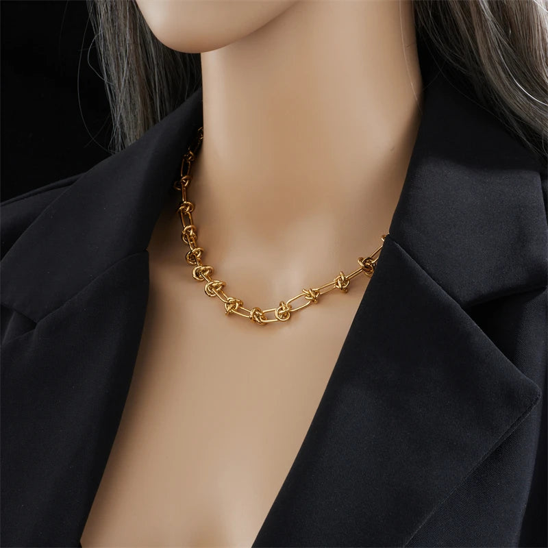 DIEYURO 316L Stainless Steel Gold Silver Color Twist Knot Necklace Bracelets For Womens Girl New Fashion Non-fading Jewelry Set