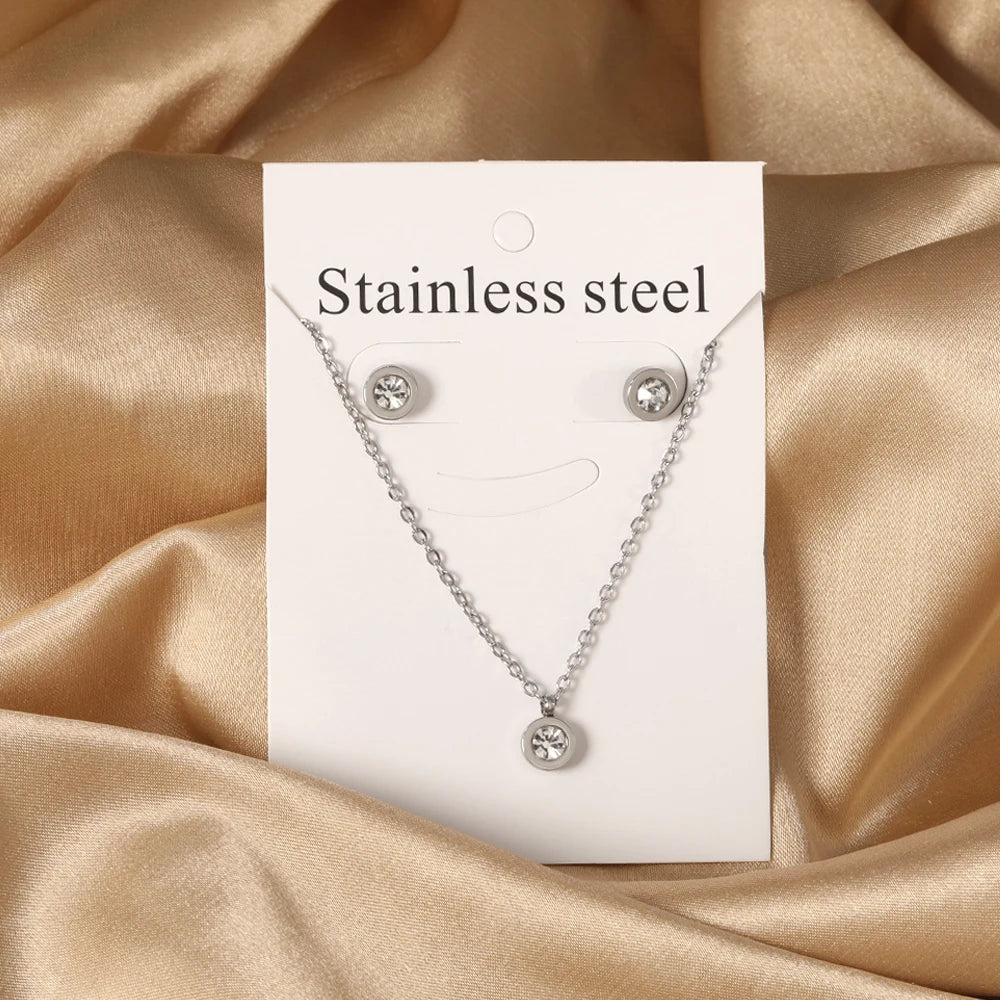 New Love Heart Pendant Necklaces For Women Stainless Steel No Fade 2 Pieces Jewelry Wedding Party Gifts Free Shipping Gold Color