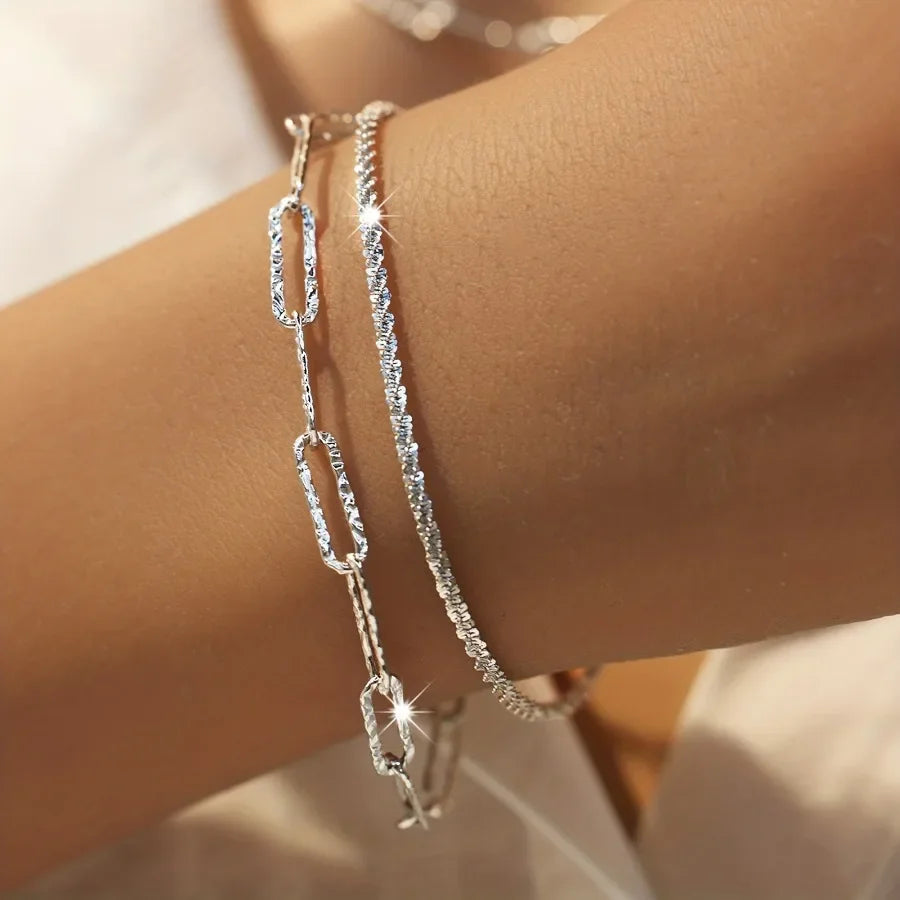 Fashionable Original 925 Sterling Silver Necklace and Bracelet Jewelry Set for Women and Men, Paperclip Chain, Party Wedding Gift