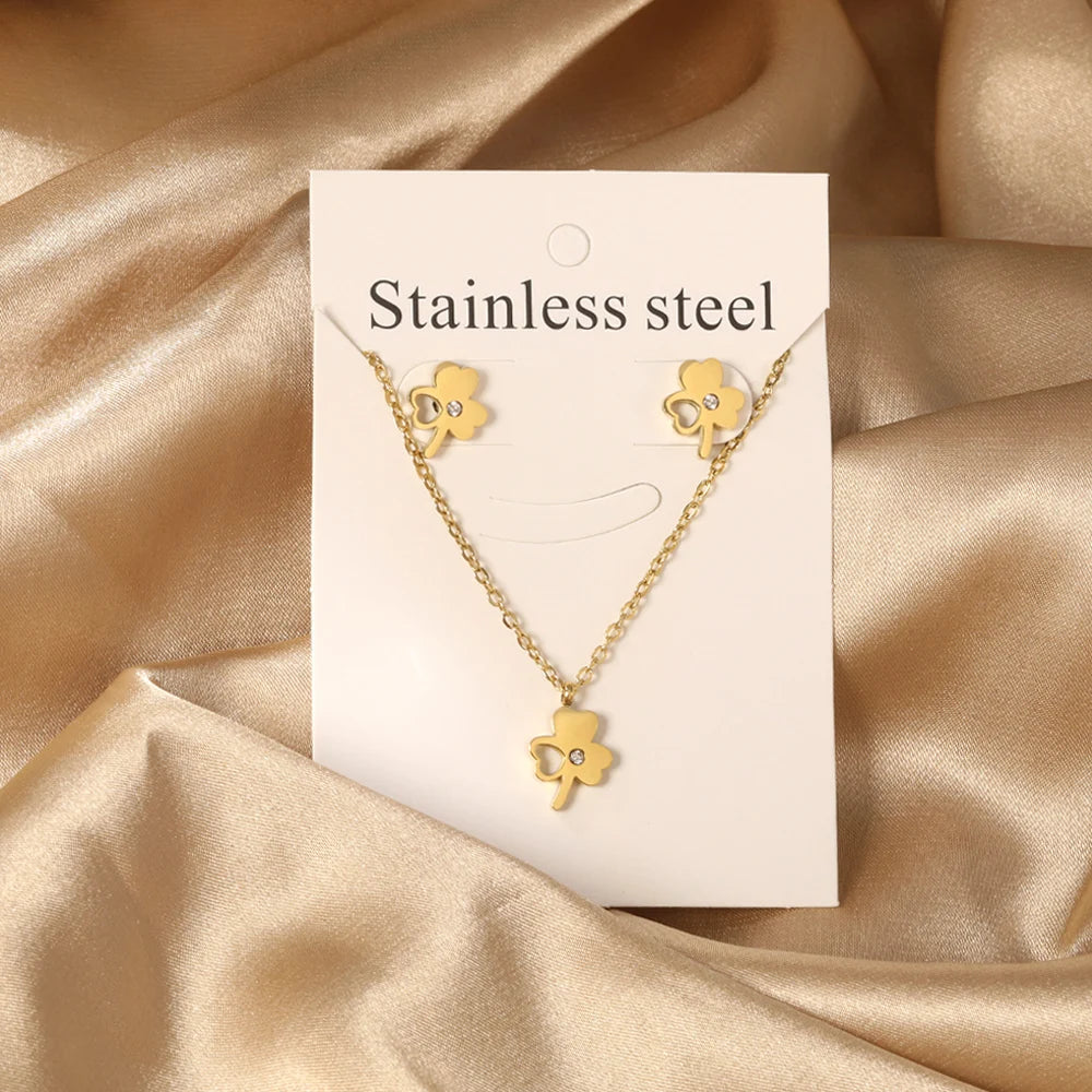 New Love Heart Pendant Necklaces For Women Stainless Steel No Fade 2 Pieces Jewelry Wedding Party Gifts Free Shipping Gold Color