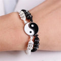 1W-2 PC Jewelry Set Couple Black White Tai Chi Bracelet Rope Adjustable Chain Set Simple Style Daily Wear Jewelry