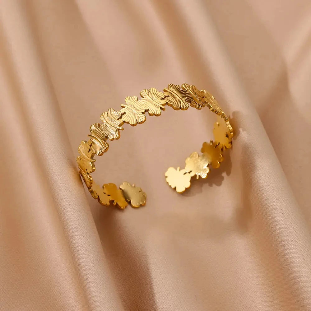 Exquisite Classic Bump Pattern Opening Bangle Bracelet for Women, Gold-Tone Stainless Steel Cuff Bracelet, Jewelry Gift