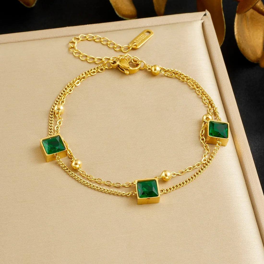 DIEYURO 316L Stainless Steel Golden Heart Geometric Zircon Minimalist Series Bracelet Women's New Waterproof Wrist Chain Jewelry