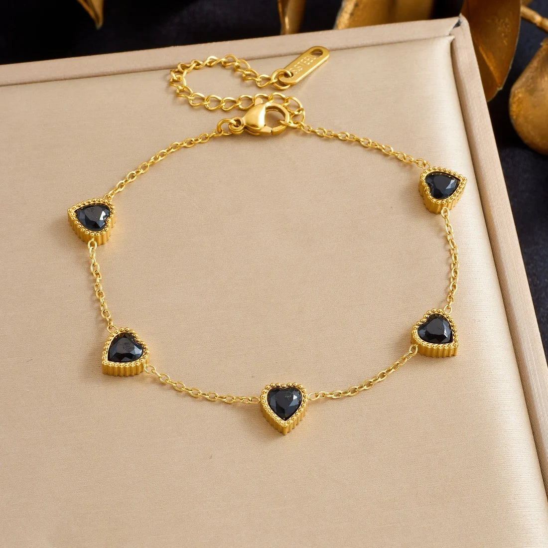DIEYURO 316L Stainless Steel Golden Heart Geometric Zircon Minimalist Series Bracelet Women's New Waterproof Wrist Chain Jewelry