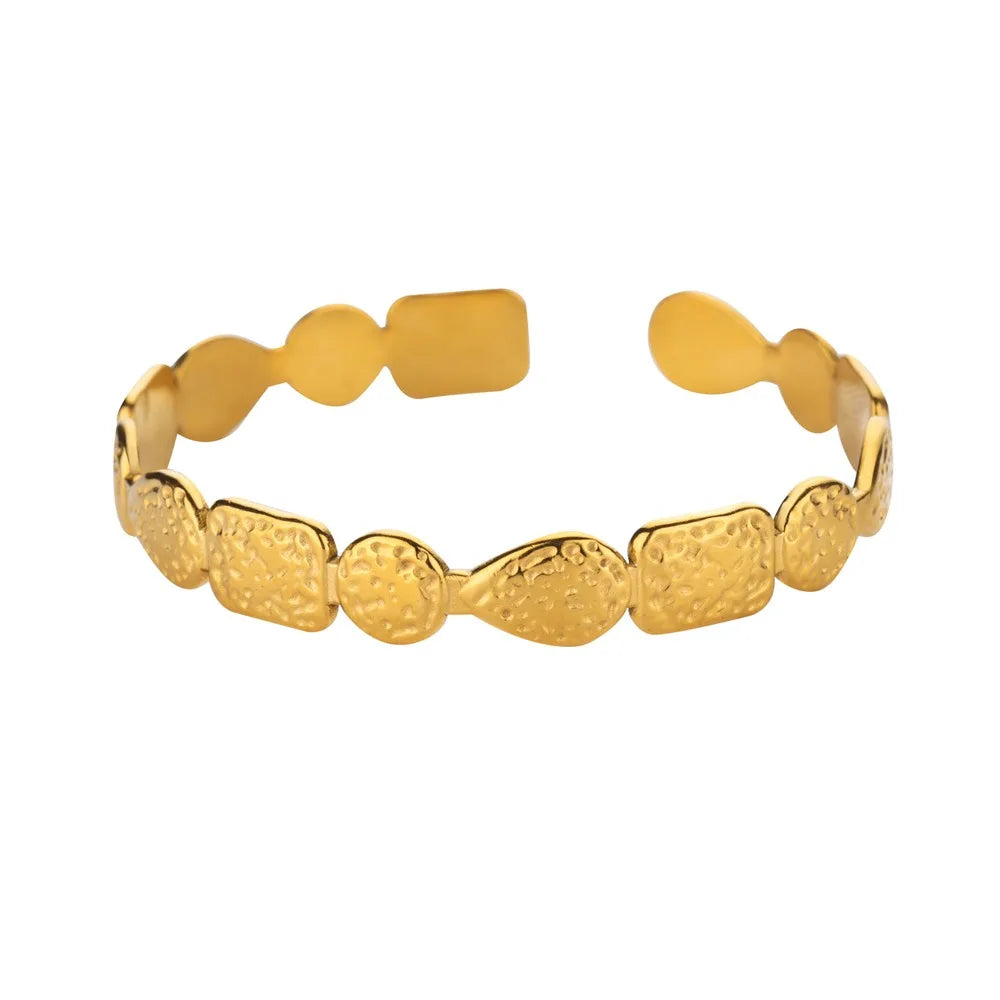 Exquisite Classic Bump Pattern Opening Bangle Bracelet for Women, Gold-Tone Stainless Steel Cuff Bracelet, Jewelry Gift
