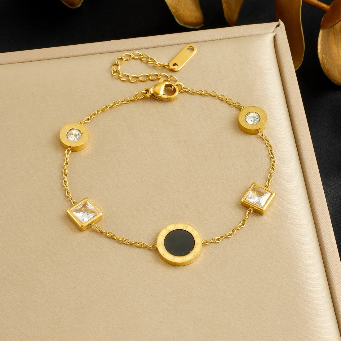 DIEYURO 316L Stainless Steel Golden Heart Geometric Zircon Minimalist Series Bracelet Women's New Waterproof Wrist Chain Jewelry