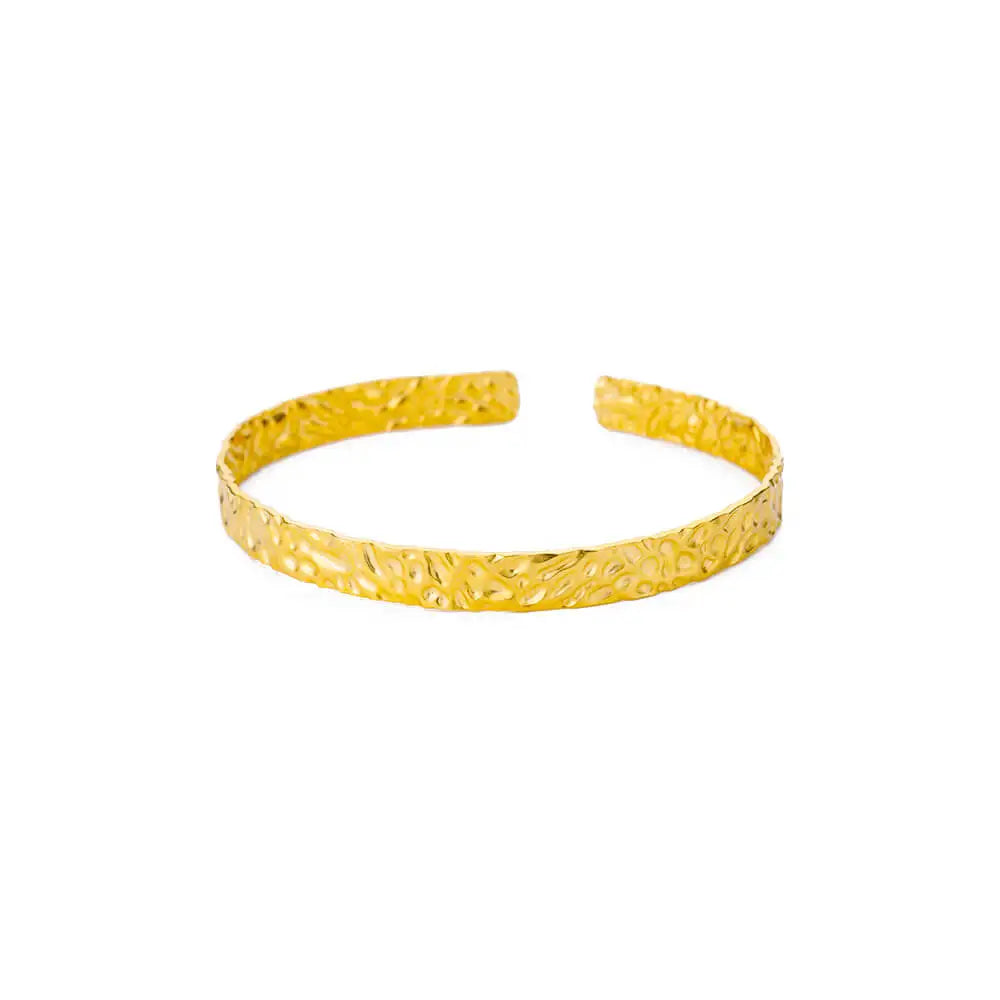 Exquisite Classic Bump Pattern Opening Bangle Bracelet for Women, Gold-Tone Stainless Steel Cuff Bracelet, Jewelry Gift