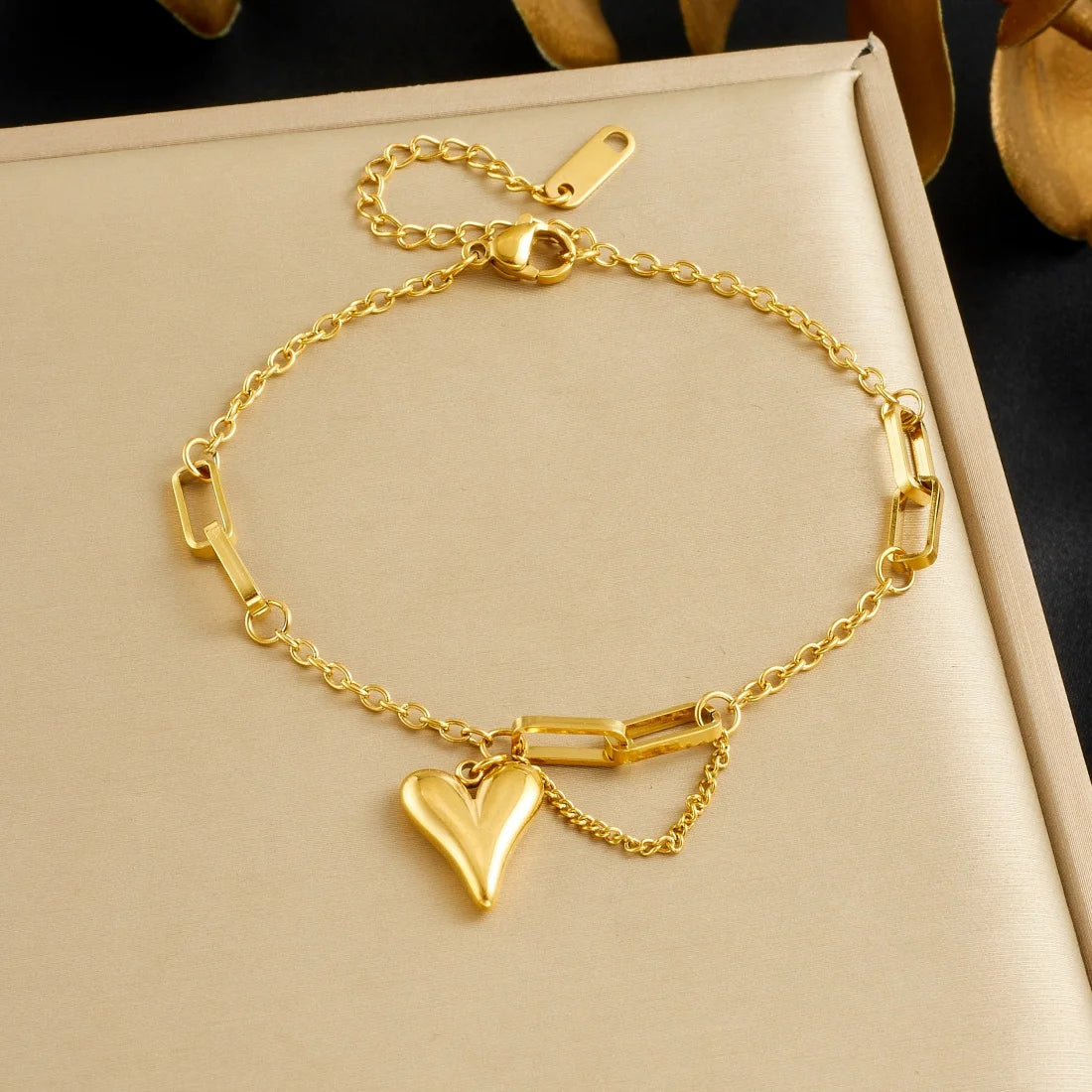 DIEYURO 316L Stainless Steel Golden Heart Geometric Zircon Minimalist Series Bracelet Women's New Waterproof Wrist Chain Jewelry