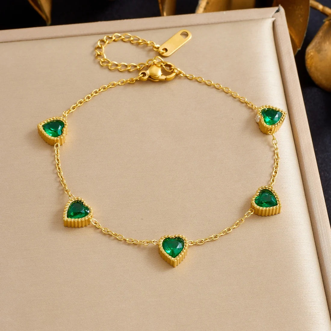 DIEYURO 316L Stainless Steel Golden Heart Geometric Zircon Minimalist Series Bracelet Women's New Waterproof Wrist Chain Jewelry