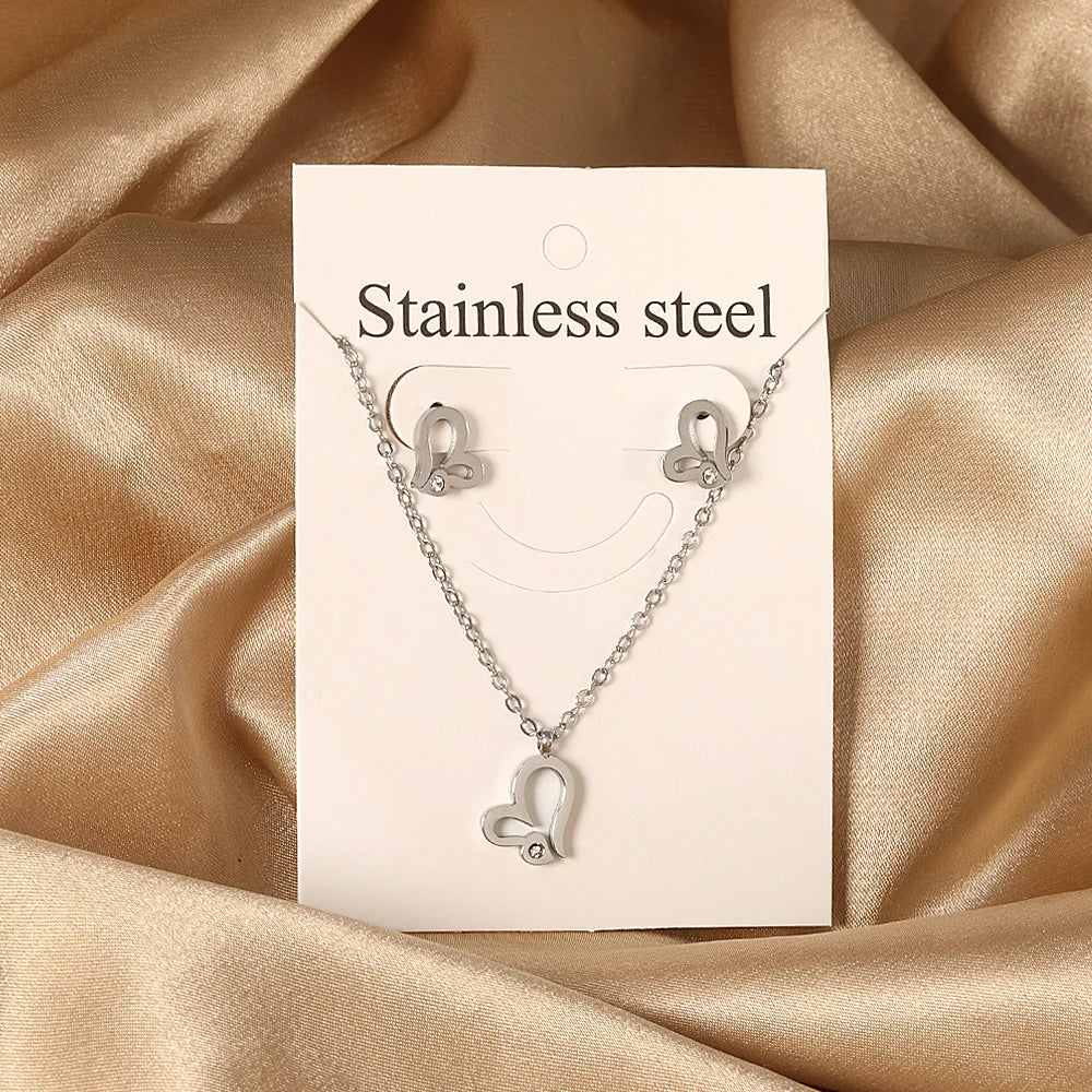 New Love Heart Pendant Necklaces For Women Stainless Steel No Fade 2 Pieces Jewelry Wedding Party Gifts Free Shipping Gold Color