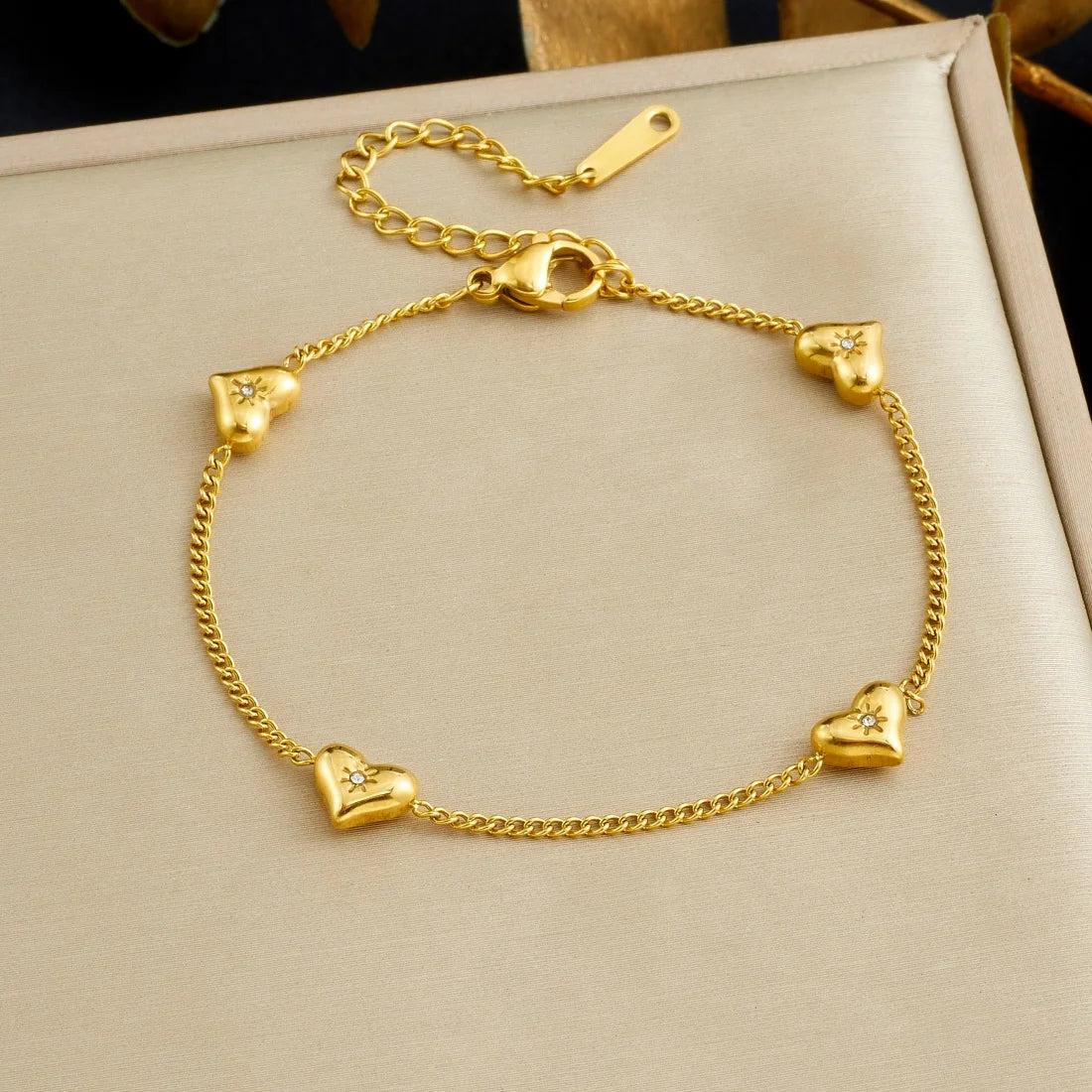 DIEYURO 316L Stainless Steel Golden Heart Geometric Zircon Minimalist Series Bracelet Women's New Waterproof Wrist Chain Jewelry