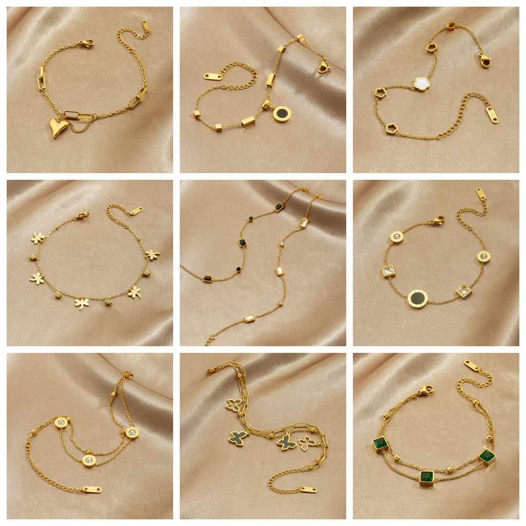 DIEYURO 316L Stainless Steel Golden Heart Geometric Zircon Minimalist Series Bracelet Women's New Waterproof Wrist Chain Jewelry