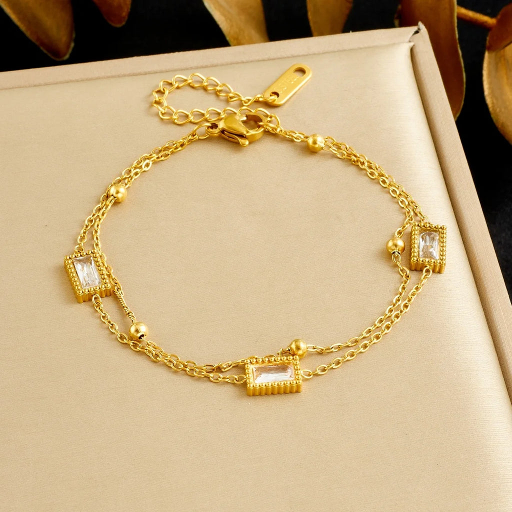 DIEYURO 316L Stainless Steel Golden Heart Geometric Zircon Minimalist Series Bracelet Women's New Waterproof Wrist Chain Jewelry