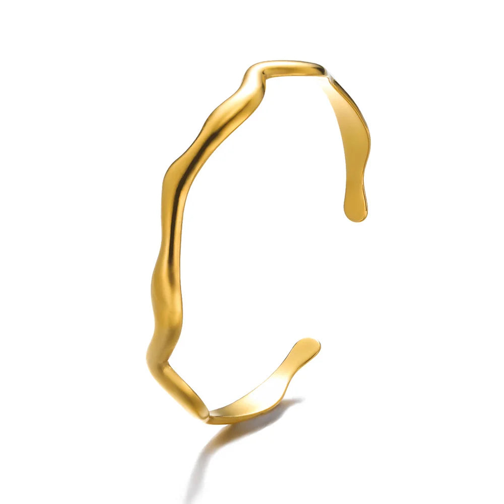 Exquisite Classic Bump Pattern Opening Bangle Bracelet for Women, Gold-Tone Stainless Steel Cuff Bracelet, Jewelry Gift