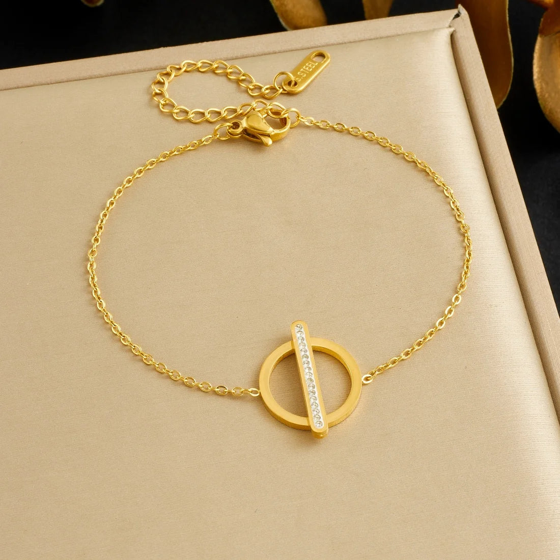 DIEYURO 316L Stainless Steel Golden Heart Geometric Zircon Minimalist Series Bracelet Women's New Waterproof Wrist Chain Jewelry