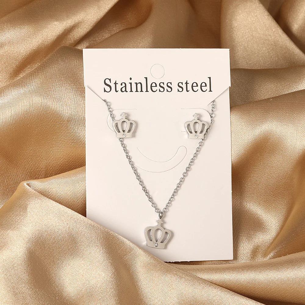 New Love Heart Pendant Necklaces For Women Stainless Steel No Fade 2 Pieces Jewelry Wedding Party Gifts Free Shipping Gold Color