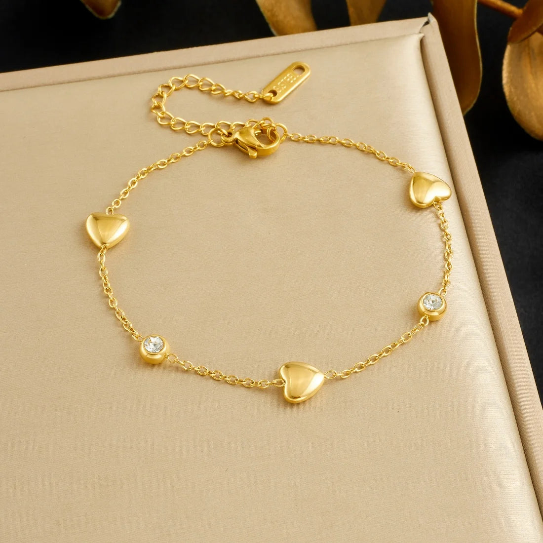 DIEYURO 316L Stainless Steel Golden Heart Geometric Zircon Minimalist Series Bracelet Women's New Waterproof Wrist Chain Jewelry