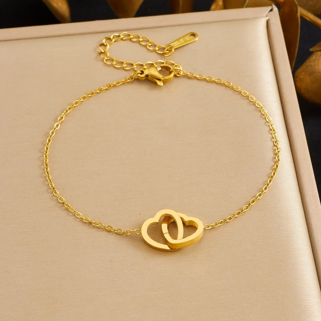 DIEYURO 316L Stainless Steel Golden Heart Geometric Zircon Minimalist Series Bracelet Women's New Waterproof Wrist Chain Jewelry