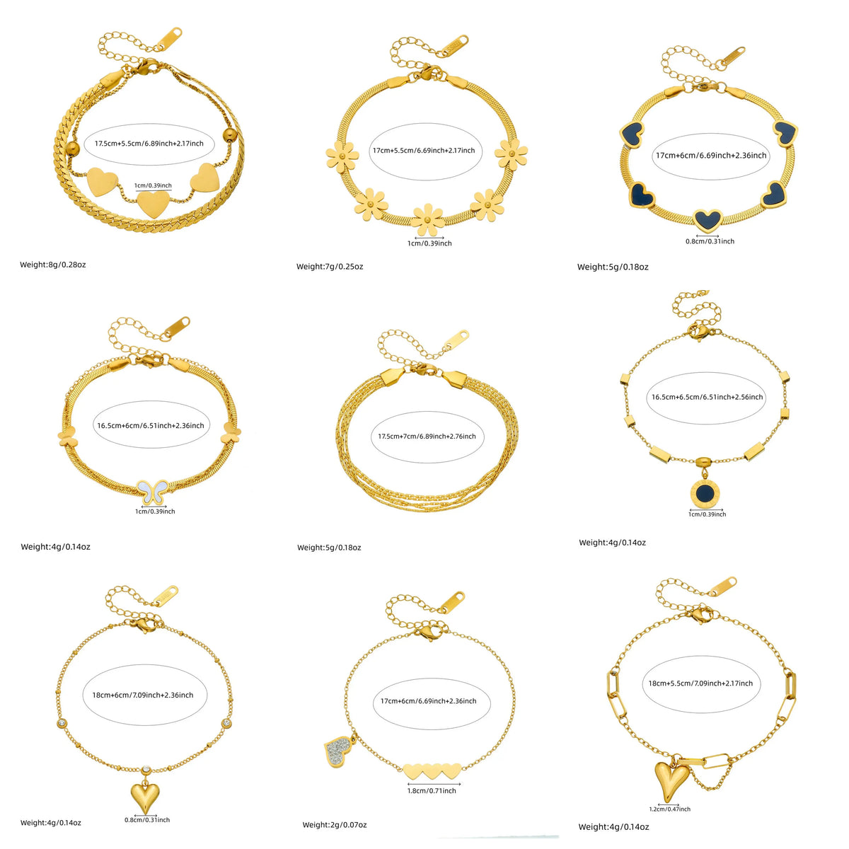 DIEYURO 316L Stainless Steel Golden Heart Geometric Zircon Minimalist Series Bracelet Women's New Waterproof Wrist Chain Jewelry