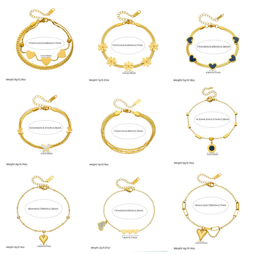 DIEYURO 316L Stainless Steel Golden Heart Geometric Zircon Minimalist Series Bracelet Women's New Waterproof Wrist Chain Jewelry