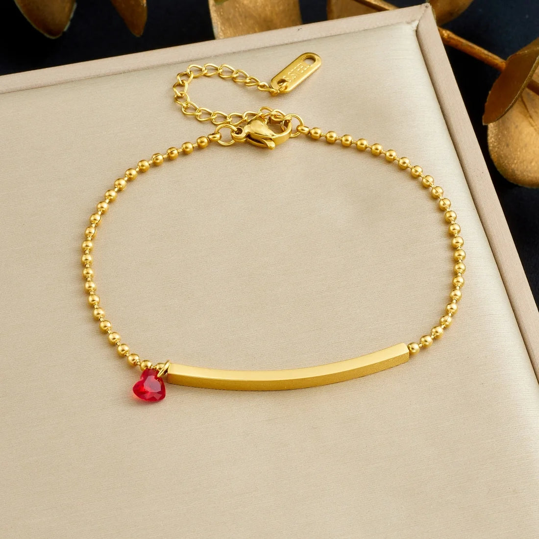 DIEYURO 316L Stainless Steel Golden Heart Geometric Zircon Minimalist Series Bracelet Women's New Waterproof Wrist Chain Jewelry