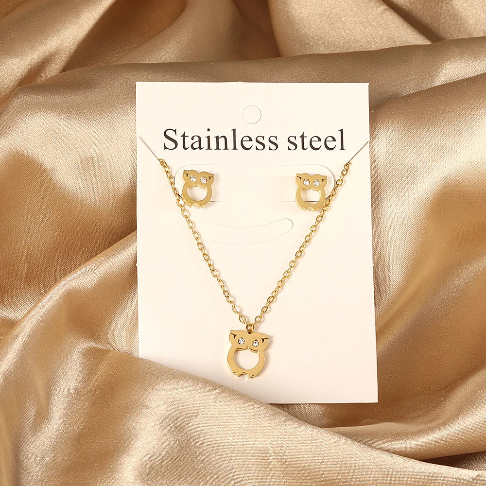 New Love Heart Pendant Necklaces For Women Stainless Steel No Fade 2 Pieces Jewelry Wedding Party Gifts Free Shipping Gold Color