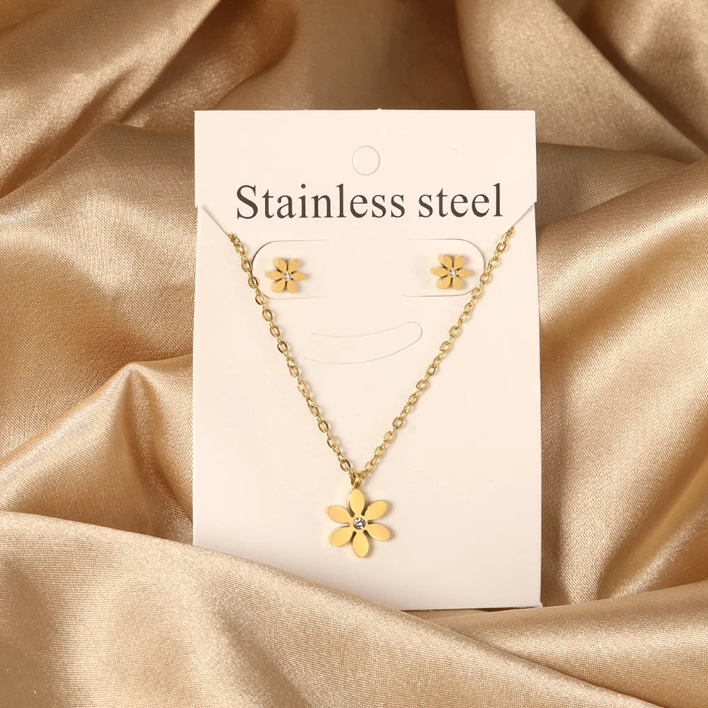 New Love Heart Pendant Necklaces For Women Stainless Steel No Fade 2 Pieces Jewelry Wedding Party Gifts Free Shipping Gold Color