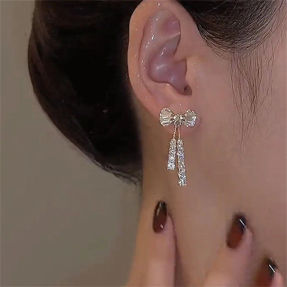 Fashion Bow Crystal Zircon Earrings For Women Trendy Party Jewelry Ear Accessories Valentine's Day Gift
