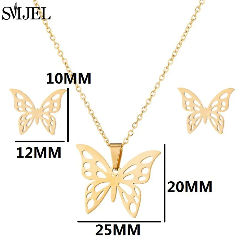 Korea Style Stainless Steel Butterfly Jewelry Sets for Women Cartoon Bee Insect Pendant Necklace Girls Summer Beach Wedding Gift