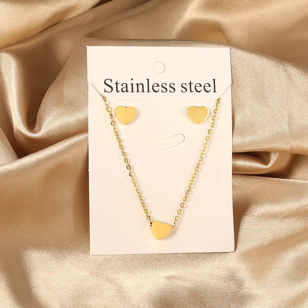 New Love Heart Pendant Necklaces For Women Stainless Steel No Fade 2 Pieces Jewelry Wedding Party Gifts Free Shipping Gold Color