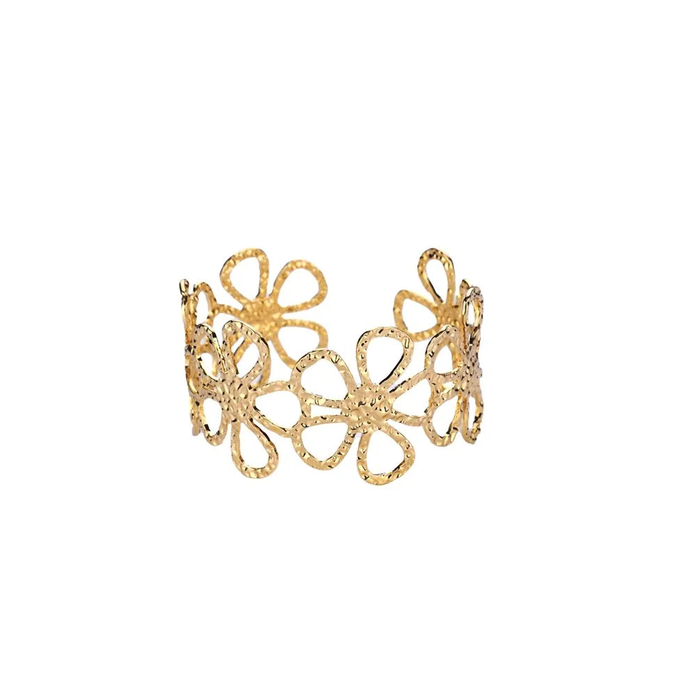 Exquisite Classic Bump Pattern Opening Bangle Bracelet for Women, Gold-Tone Stainless Steel Cuff Bracelet, Jewelry Gift